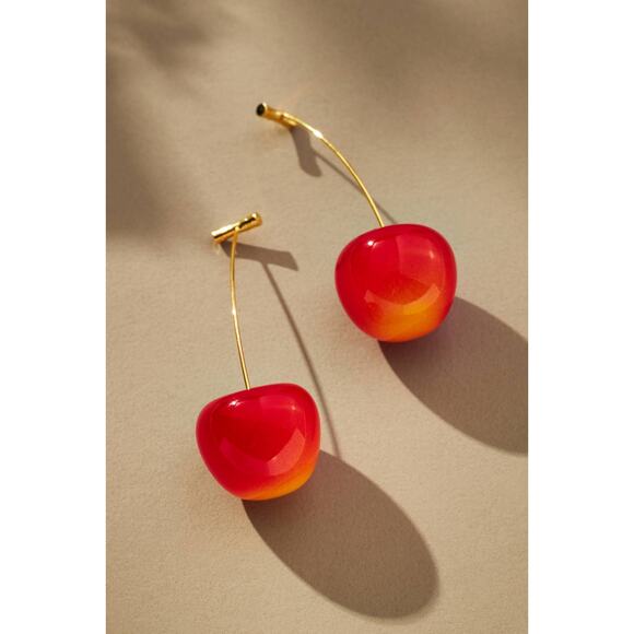 Anthropologie Cherry Drop earrings gold post fruit - Picture 1 of 3